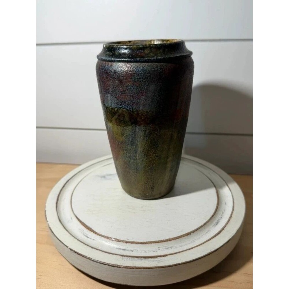 Handmade Iridescent Raku Vase Signed Alan Long Clay Pond Pottery